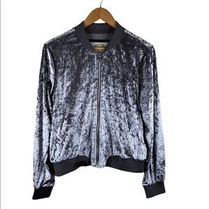 Velour Purple Blue Zip Up Baseball Jacket Juniors Size Large